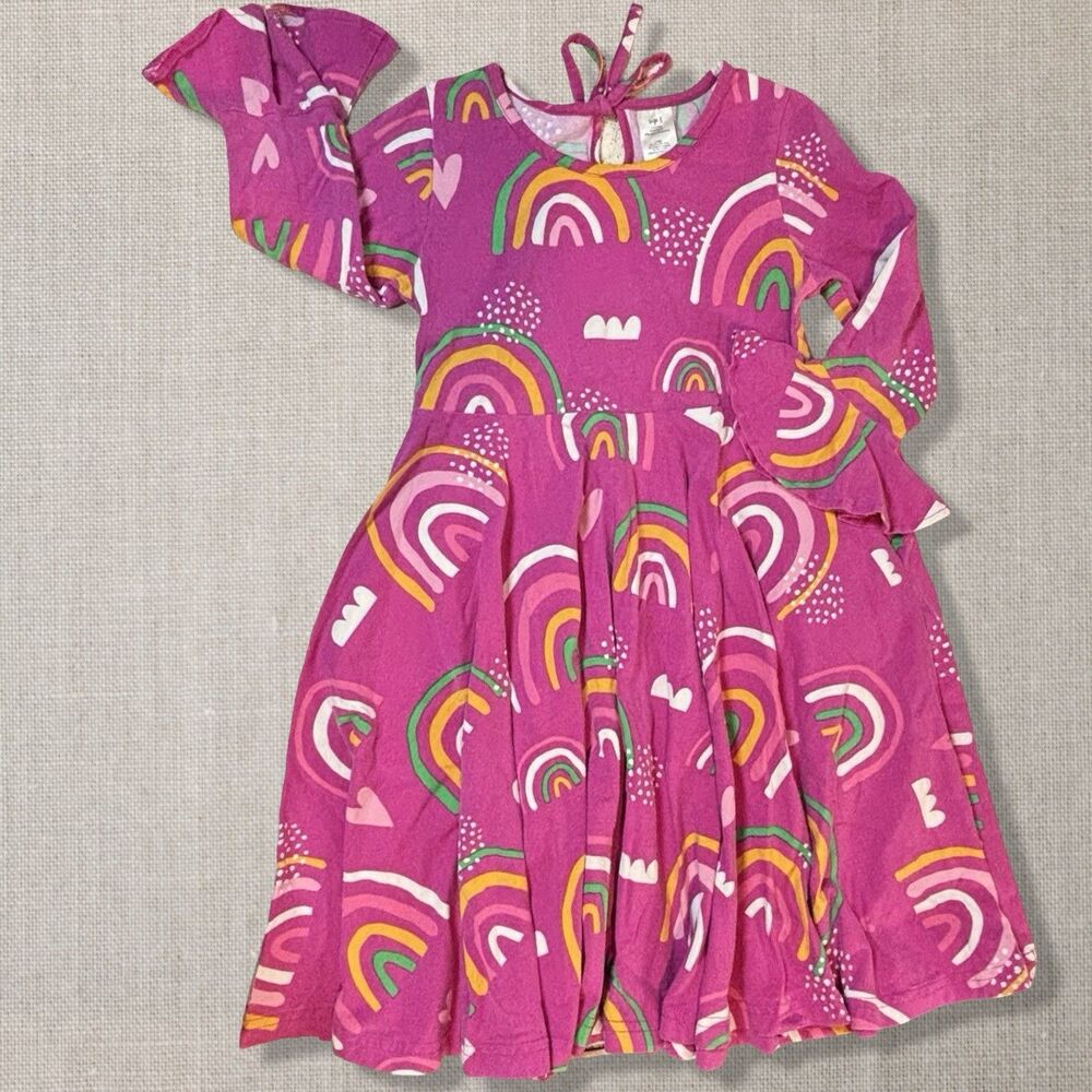 Eleanor Rose Purple Rainbow Dress Girls Size 8 Bell Sleeve Twirl Dress